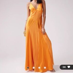ASOS DESIGN satin cami maxi dress with sheer panel details in orange US 4